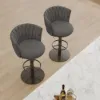 Modern Grey & Black Velvet Adjustable Bar Stool with Swivel, 2 Pieces