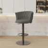 Modern Grey & Black Velvet Adjustable Bar Stool with Swivel, 2 Pieces