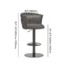 Modern Grey & Black Velvet Adjustable Bar Stool with Swivel, 2 Pieces