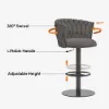 Modern Grey & Black Velvet Adjustable Bar Stool with Swivel, 2 Pieces