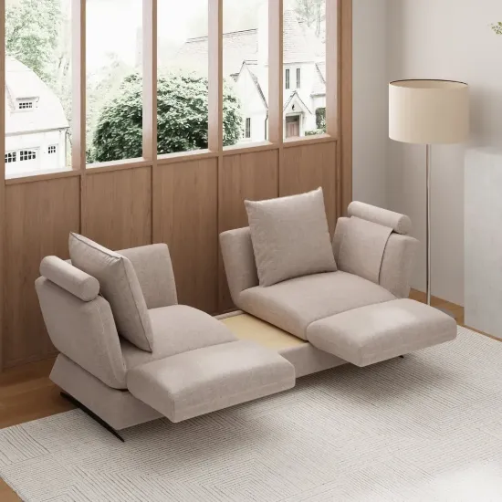 Modern 213 cm 3-Seater Linen Convertible Sleeper Sofa with Adjustable Backrest