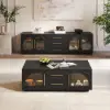 Arune 1829 mm Arched Glass Doors TV Stand Coffee Table Set with Storage and LED – Black