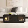 Arune 1829 mm Arched Glass Doors TV Stand Coffee Table Set with Storage and LED – Black