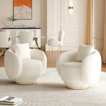 Picture of Suncurve Performance Leather Swivel Barrel Accent Chair with Pillow, Set of 2