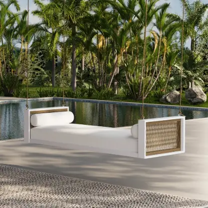 Fencura Outdoor Garden Swing Daybed with Cushion – White