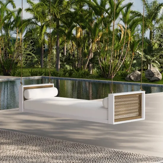 Fencura Outdoor Garden Swing Daybed with Cushion – White