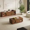 Arune 1829 mm Arched Glass Doors Walnut TV Stand Coffee Table Set with Storage and LED
