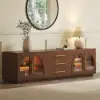 Arune 1829 mm Arched Glass Doors Walnut TV Stand Coffee Table Set with Storage and LED
