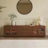 Arune 1829 mm Arched Glass Doors Walnut TV Stand Coffee Table Set with Storage and LED