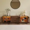 Arune 1829 mm Arched Glass Doors Walnut TV Stand Coffee Table Set with Storage and LED