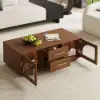 Arune 1829 mm Arched Glass Doors Walnut TV Stand Coffee Table Set with Storage and LED