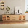 Arune 1829 mm Arched Glass Doors TV Stand Coffee Table Set with Storage and LED – Natural