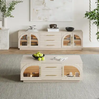 Arune 1830mm Arched Glass Doors TV Stand Coffee Table Set with Storage and LED