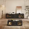 Arune 2032 mm Arched Glass Doors TV Stand Coffee Table Set with Storage and LED – Black