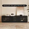 Arune 2032 mm Arched Glass Doors TV Stand Coffee Table Set with Storage and LED – Black