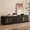 Arune 2032 mm Arched Glass Doors TV Stand Coffee Table Set with Storage and LED – Black