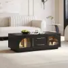 Arune 2032 mm Arched Glass Doors TV Stand Coffee Table Set with Storage and LED – Black