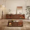 Arune 1829 mm Arched Glass Doors TV Stand Coffee Table Set with Storage and LED – Walnut
