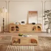 Arune 2032 mm Arched Glass Doors TV Stand Coffee Table Set with Storage and LED – Natural