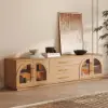 Arune 2032 mm Arched Glass Doors TV Stand Coffee Table Set with Storage and LED – Natural