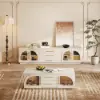 Arune 2032 mm Arched Glass Doors TV Stand Coffee Table Set with Storage and LED – Whitewash