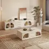 Arune 2032 mm Arched Glass Doors TV Stand Coffee Table Set with Storage and LED – Whitewash