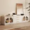 Arune 2032 mm Arched Glass Doors TV Stand Coffee Table Set with Storage and LED – Whitewash