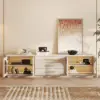 Arune 2032 mm Arched Glass Doors TV Stand Coffee Table Set with Storage and LED – Whitewash