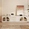 Arune 2032 mm Arched Glass Doors TV Stand Coffee Table Set with Storage and LED – Whitewash