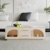 Arune 2032 mm Arched Glass Doors TV Stand Coffee Table Set with Storage and LED – Whitewash