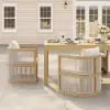 Wevara 2 Pieces Modern Aluminium & Ropes Outdoor Patio Dining Chair Set in Walnut & Oatmeal