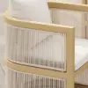 Wevara 2 Pieces Modern Aluminium & Ropes Outdoor Patio Dining Chair Set in Walnut & Oatmeal