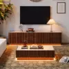 Picture of Aura TV Stand Set of Ash Wood Slatted TV Stand & Coffee Table with Sintered Stone Top – Walnut
