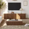 Picture of Aura TV Stand Set of Ash Wood Slatted TV Stand & Coffee Table with Sintered Stone Top – Walnut