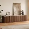 Picture of Aura TV Stand Set of Ash Wood Slatted TV Stand & Coffee Table with Sintered Stone Top – Walnut