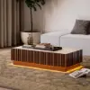 Picture of Aura TV Stand Set of Ash Wood Slatted TV Stand & Coffee Table with Sintered Stone Top – Walnut