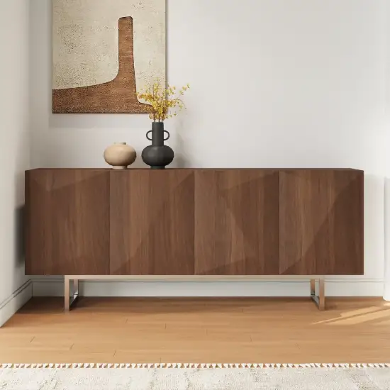 Modern 180 cm Walnut Wood Sideboard with Cabinets & Adjustable Shelves