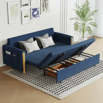 Picture of 210 cm Queen 3-Seater Linen Convertible Sleeper Sofa
