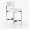 Modern Boucle White Counter Stool Set of 6 with Back & Footrest