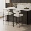 Modern Boucle White Counter Stool Set of 8 with Back & Footrest