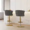 Modern Grey & Gold Velvet Adjustable Bar Stool with Swivel, 6 Pieces