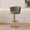 Modern Grey & Gold Velvet Adjustable Bar Stool with Swivel, 6 Pieces