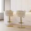 Modern Warm White & Gold Velvet Adjustable Bar Stool with Swivel, 4 Pieces