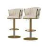 Modern Warm White & Gold Velvet Adjustable Bar Stool with Swivel, 4 Pieces