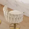 Modern Warm White & Gold Velvet Adjustable Bar Stool with Swivel, 6 Pieces