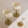 Modern Warm White & Gold Velvet Adjustable Bar Stool with Swivel, 8 Pieces
