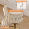 Modern Warm White & Gold Velvet Adjustable Bar Stool with Swivel, 8 Pieces