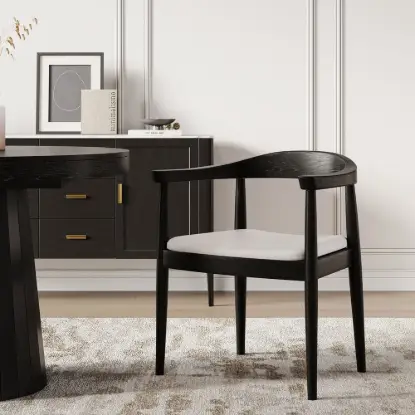 Acurv Black PU Leather Upholstery Dining Chair with Wooden Legs, 2 Pieces