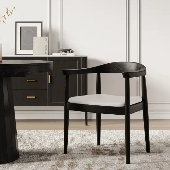 Acurv Black PU Leather Upholstery Dining Chair with Wooden Legs, 2 Pieces