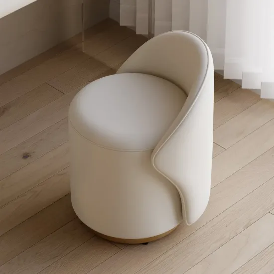 Leather Round Dressing Table Stool with Back Accent Chair – AUD-H2253